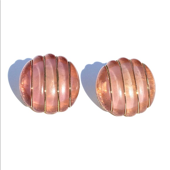 Vintage Crown Trifari Ribbed Lucite Stud Earrings Pink Purple Studs 1960s Rare - Picture 1 of 5